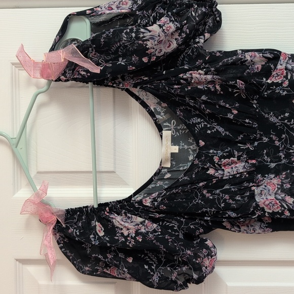 LoveShackFancy Silk Navy Midi Dress with Pink Floral Design - Picture 10 of 10